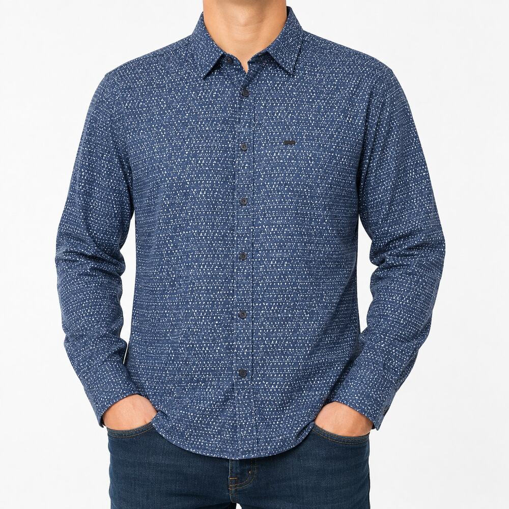 Turtle Sports Club Shirt Men Medium 40 Blue White Long Sleeve Slim Fit Button-Up